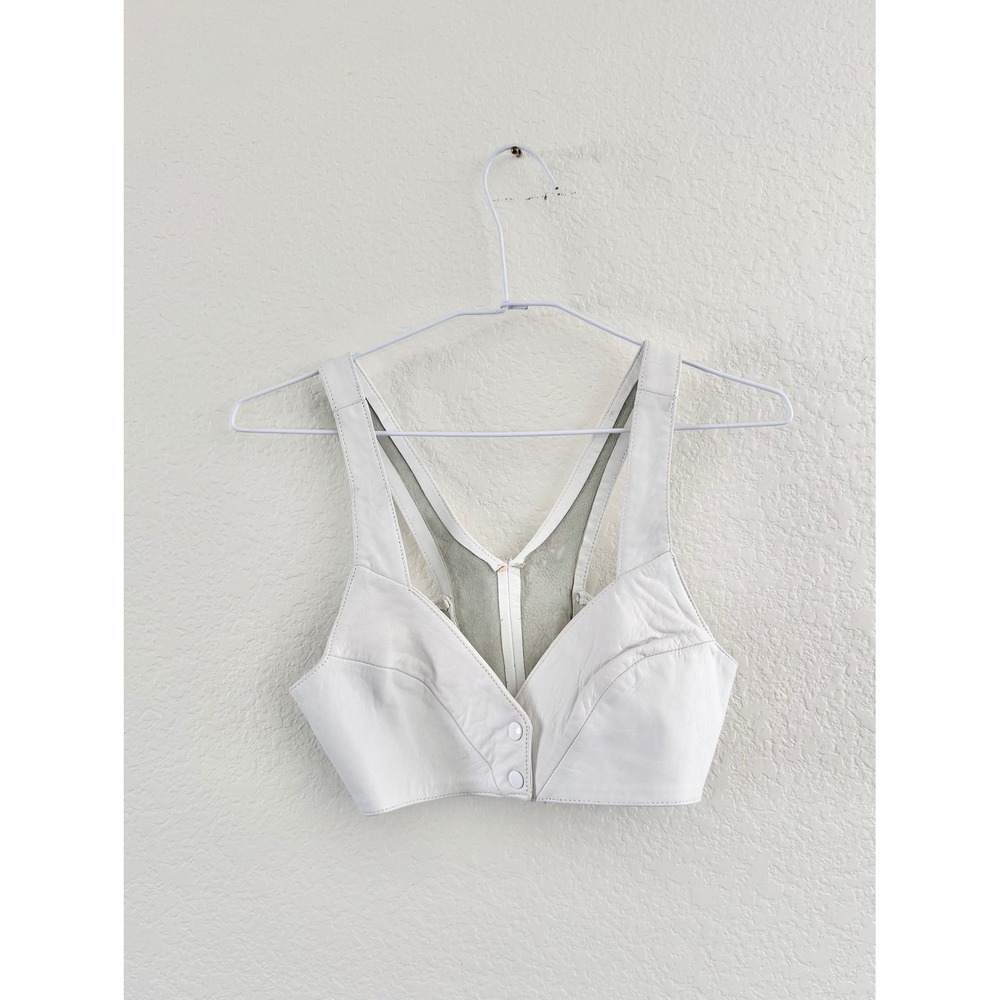 Firenze Santa‎ Barbara Crop Top Vest Leather White Vintage Petite USA Made S